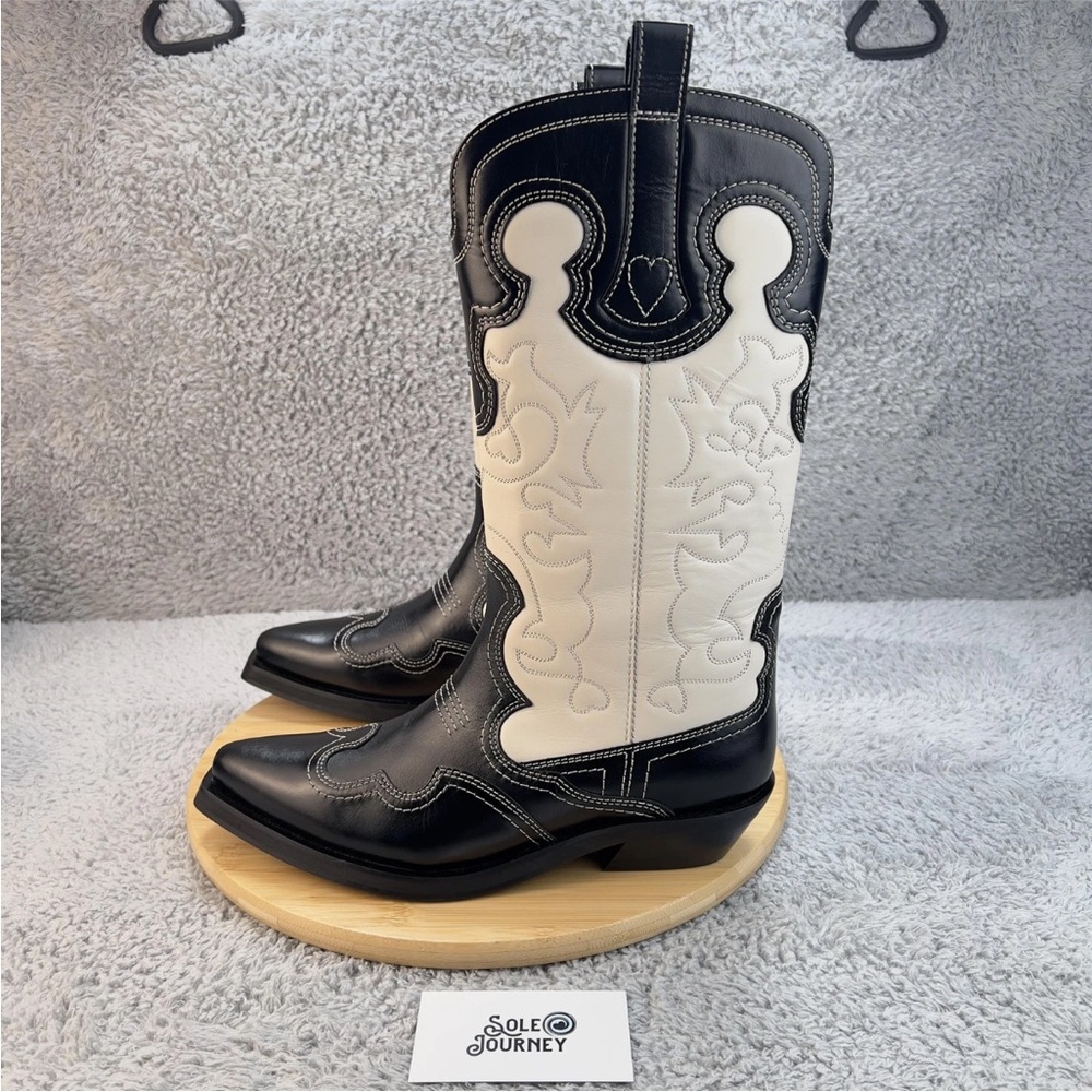 Ganni Black and White Heeled Boots